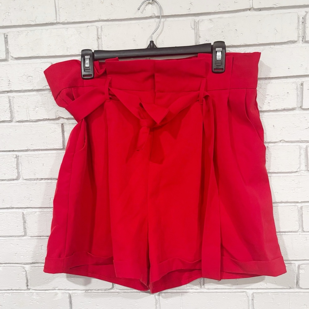 ASOS Red Paper Bag Waist Shorts‎ – High Waisted, Lightweight, Summer Essential